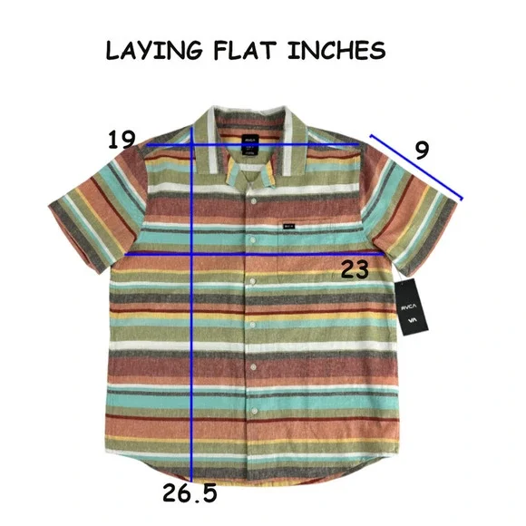 RVCA Riviera Boys Button Up Shirt Sz M Short Sleeve Pocket Striped Logo Colorful - Picture 11 of 13